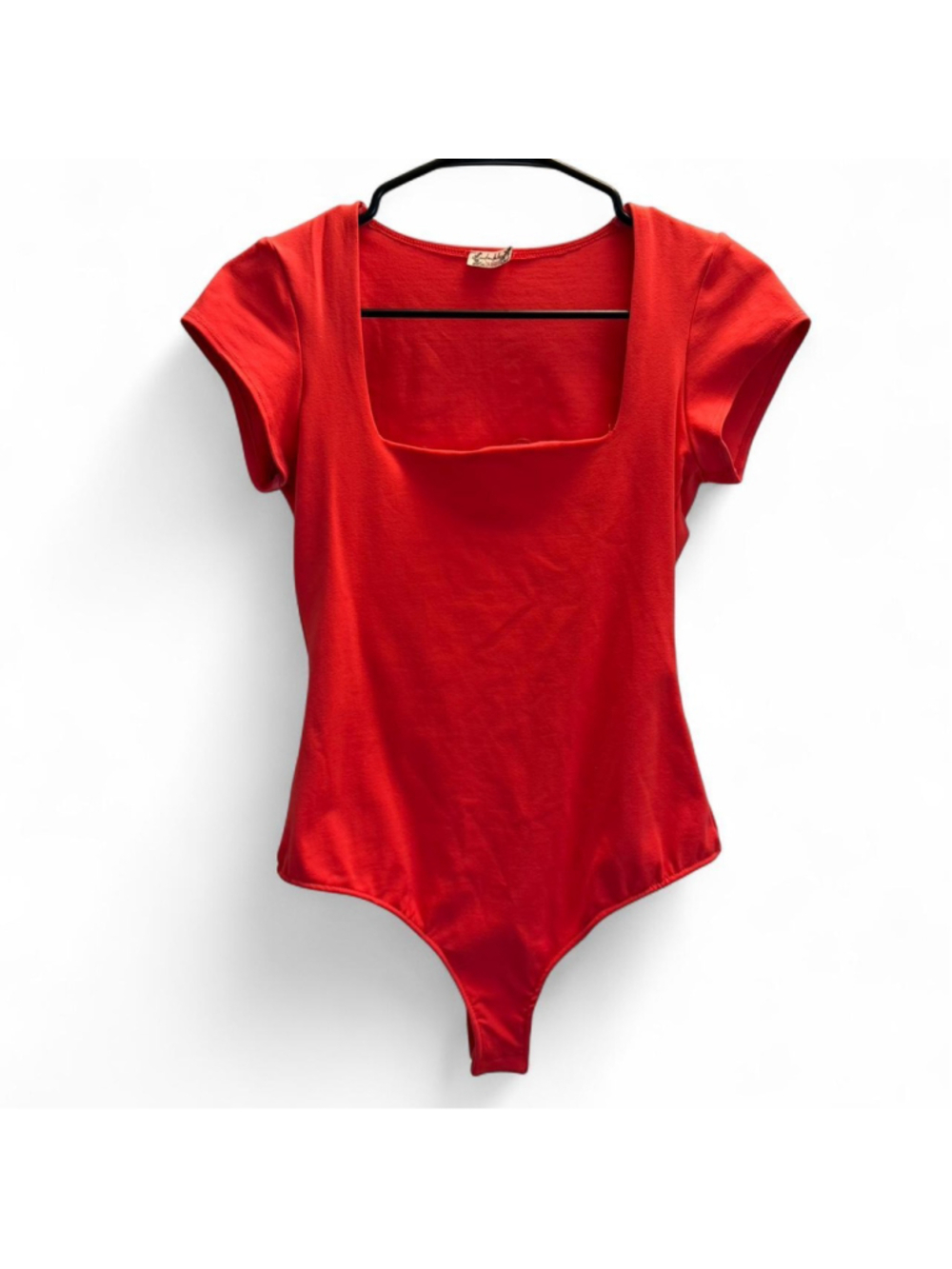 Intimately (Free People) red/orange thong stretchy bodysuit with square neckline